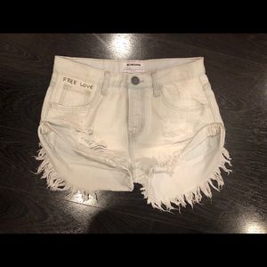 light washed denim shorts.